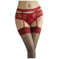 thumbnail image 1 of Bas de Sexe pour Femmes Aguichant Bretelles une Chaussettes Bas Rouge Pur Femmes Ventre Rouge Bordé Soie Noire Tube Intérêt Bas Ultra Minces Bas de compression Multicolore, 1 of 6