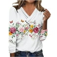 thumbnail image 2 of PiGOGI Women's Chiffon V-Neck Long Sleeve Blouse Casual Button Down Top Loose Fit Tunic Shirt for Women White 2XL, 2 of 6