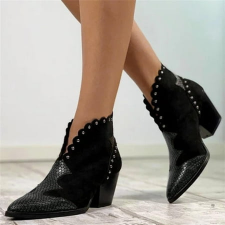 

Alueeu Women s Ankle Boots Retro Serpentine Fashion Women s Pointed Zipper Shoes Boots Short High Heels Breathable Chunky Women s Boots