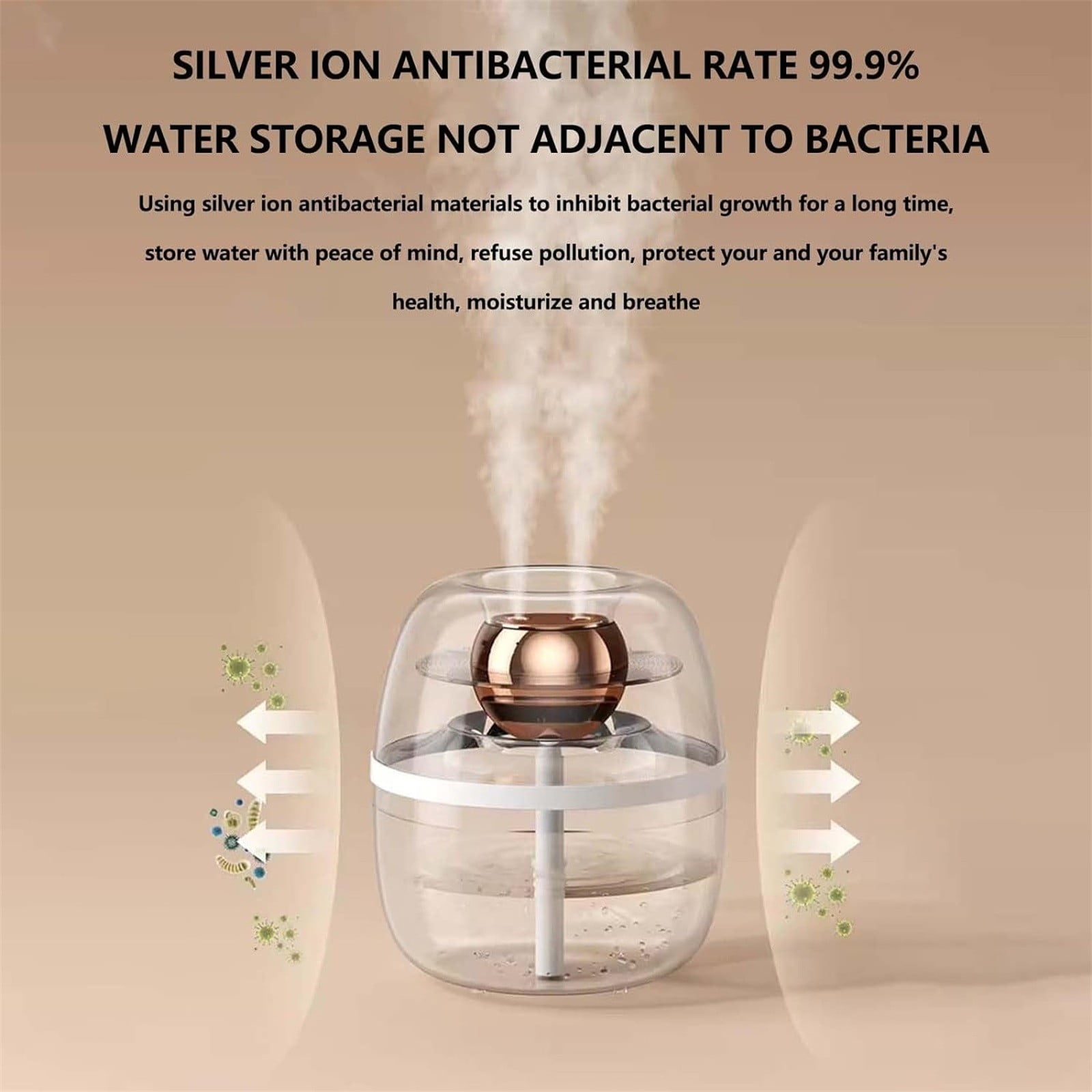 3L Dual Spray Humidifier Large Capacity Silent with Night Light USB for Home Bedroom Office 360° Coverage