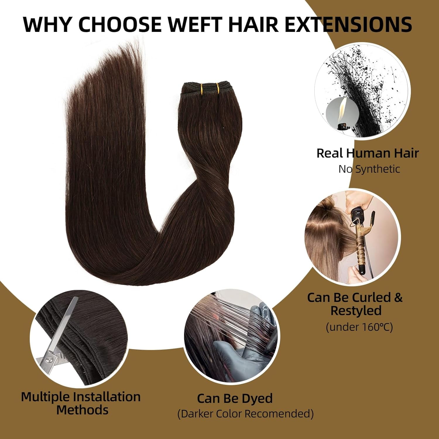 Sew in Hair Extensions Real Human Hair, 110g 22 inch #2 Dark Brown Straight Weave Bundles Human Hair Extensions Double Weft