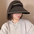 thumbnail image 2 of Sombreros de visera de paja, viseras de ala ancha, sombrero de playa plegable, sombrero de verano con parte superior vacía para mujer, plegable, fácil de almacenar y sin deformación, 2 of 7