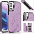 thumbnail image 3 of Phone Case for Samsung Galaxy S21 Glaxay S 21 5G 6.2 inch with Tempered Glass Screen Protector and Card Holder Wallet Cover Stand Flip Leather Cell Accessories Gaxaly 21S G5 Cases Women Girl Purple, 3 of 13