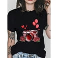 thumbnail image 1 of Camisetas con estampado de flores y globos para mujer, moda informal, cuello redondo, manga corta, regalo de San Valentín para primavera y verano., 1 of 6