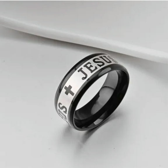 EOEMY 8mm Jesus Cross Prayer Ring Titanium Stainless Steel Men Women'S Band Size 6-12