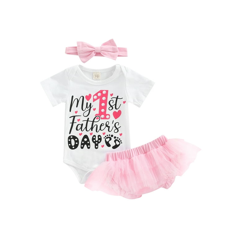 Kiapeise My First Father s Day Outfits for Baby Girls Short Sleeve Letter Print Romper Tops Tulle Shorts Headband 3pcs 0 18M Walmart