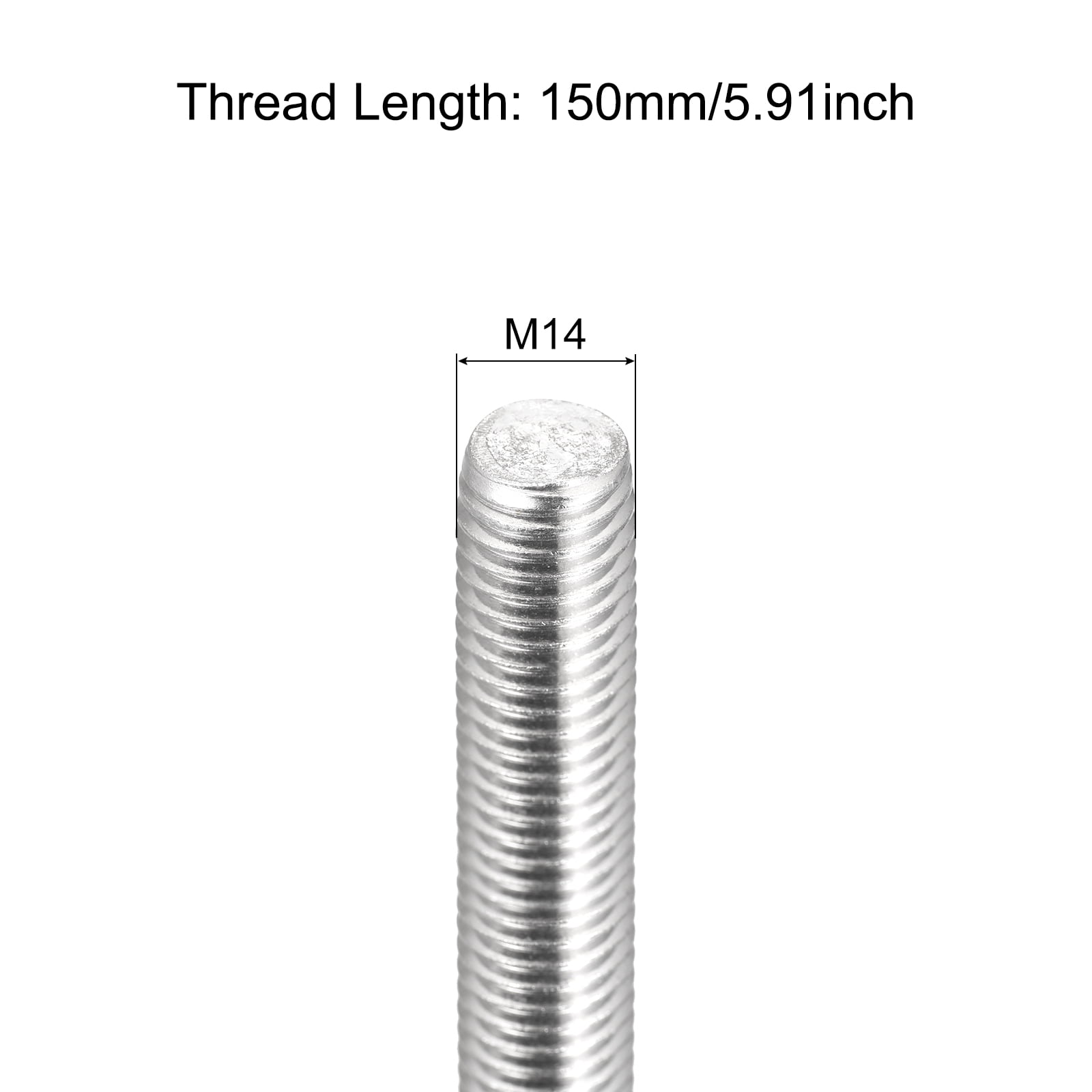 Uxcell Fully Threaded Rod M14 x 150mm 2mm Thread Pitch 304 Stainless Steel Right Hand Threaded Rods Bar Studs 3 Pack