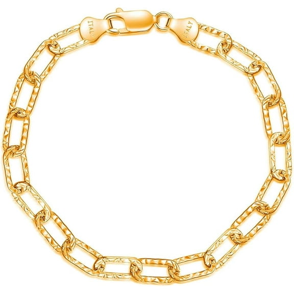 DVEATR Solid 925 Sterling Silver 5.2MM Paperclip Chain Bracelet for Men Women,with Lobster Claw Clasp,Made in Italy 6.5/7/7.5/8 Inch