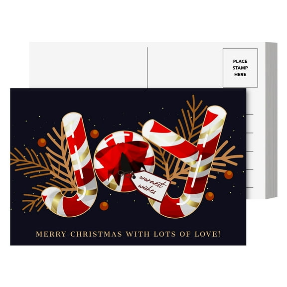 JOY Merry Christmas with Lots of Love! Postcards – Xmas Holiday New Year's, Blank Greetings, Invitations Complimentary Cards for Gifts & Presents | Thick, Durable Cardstock | 4 x 6" | 25 per Pack