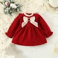 thumbnail image 5 of AherBiu Toddler Baby Girls Dress Long Sleeve Bow-Ruffle Crewneck Glitter Valentine's Day Short Red Dresses, 5 of 7