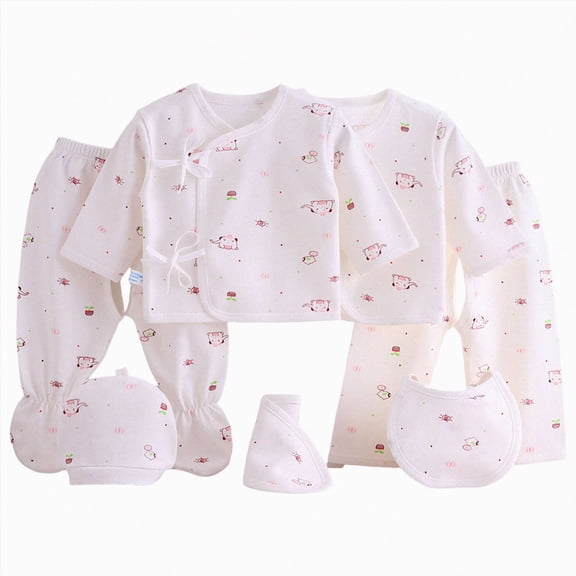 CAUYDY Preemie Baby Clothes Newborn Boys Girls Outfit Long Sleeve Pajamas Pants Hat Bib Bellyband Cotton 7PCS Layette Set for Infant Fall Winter 0 3 6 Months (Sizes 0-3 Months,Light Pink)