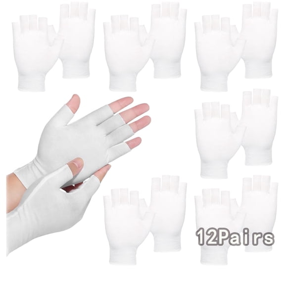 Tutuviw 12 Pairs White Cotton Moisturizing Gloves Fingerless Breathable Gloves with 5 Open Fingertips Per Glove Touchscreen-Friendly Night Gloves for Dry Hands Unisex (White)