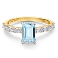 thumbnail image 3 of Gem Stone King 14K Two Tone Gold Sky Blue Aquamarine and Lab Grown Diamond Engagement Ring for Women | 1.52 Cttw | Octagon 7X5MM | Gemstone March Birthstone | Size 5, 3 of 6