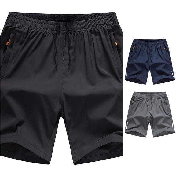 XIAONU Men's Solid Athletic Shorts Drawstring Waist Zipper Pockets Sport Bottoms