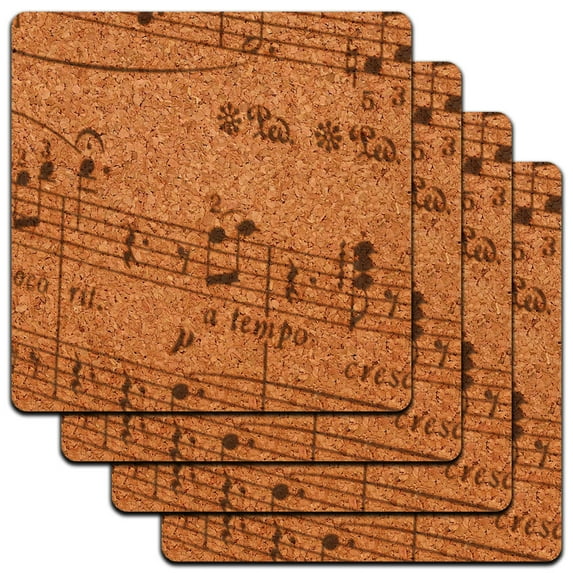 Music Musical Sheet Notes Vintage Treble Clef Low Profile Cork Coaster Set