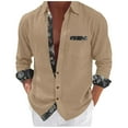 thumbnail image 3 of Eryao Men's Hawaiian Linen Shirts Long Sleeve Button Down Tee Shirt Casual Lightweight Beach Vacation Blouses,Khaki,M, 3 of 7