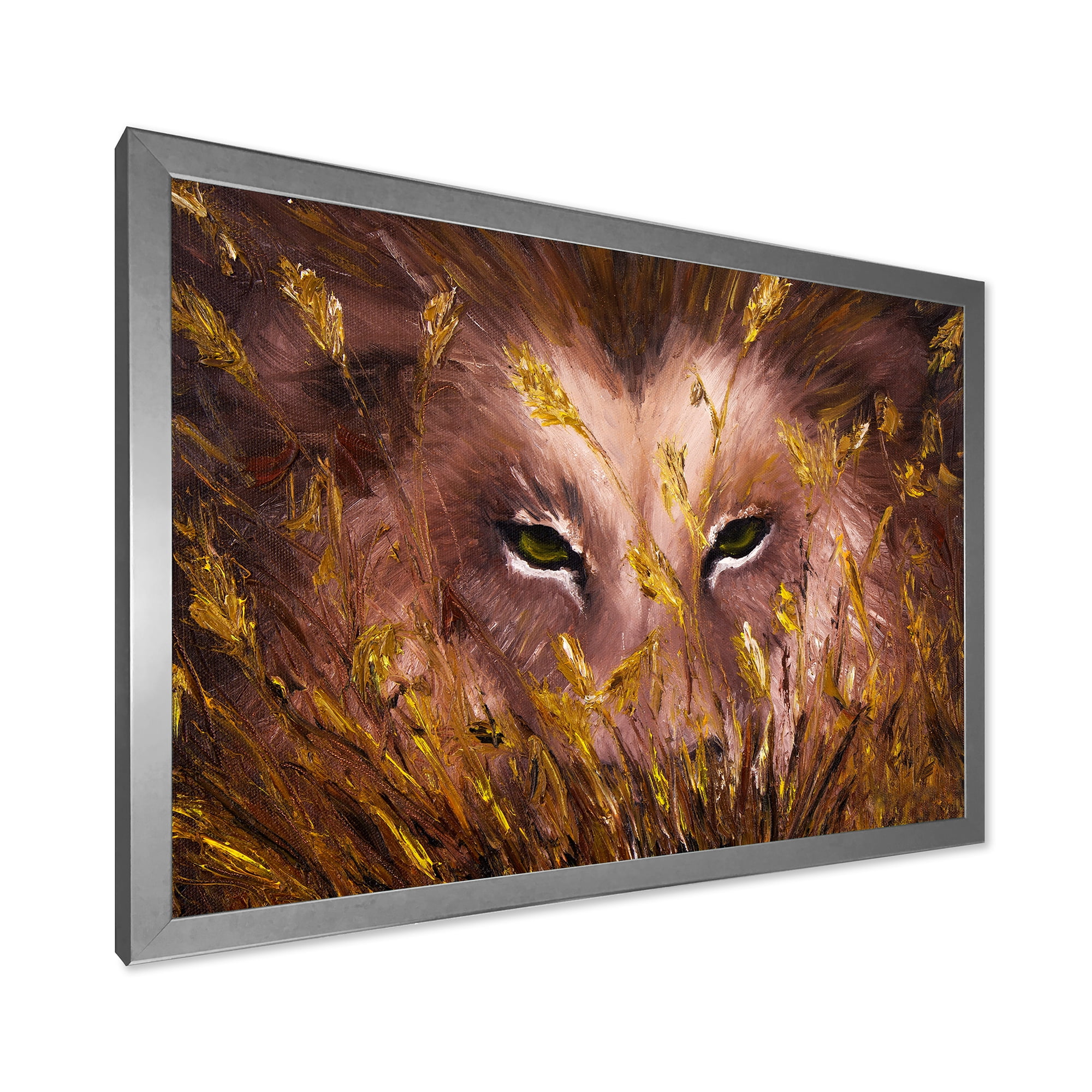 Designart 'Close Up Of Wolf Eyes In The Grass' Farmhouse Framed Art Print