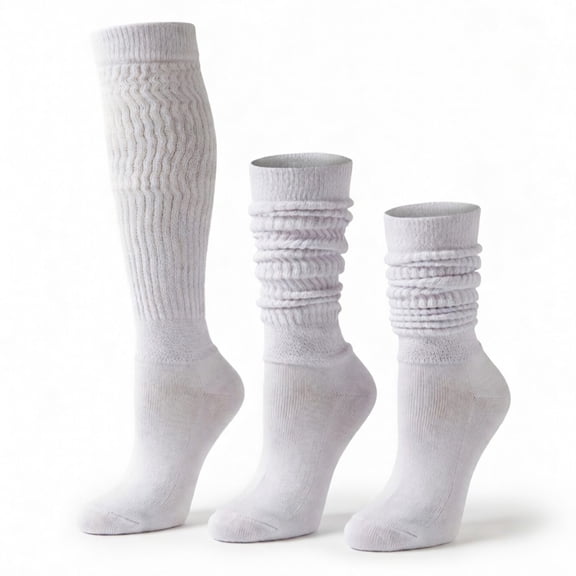 Women’s Cotton Slouch Socks 3 Pairs, Knee High Scrunch Boot Socks, Extra Long All Season Comfort, Made in USA (3 Pairs White)