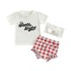 thumbnail image 1 of Camiseta de Papá Noel para bebé, pantalones cortos a cuadros de cintura alta, diadema, disfraz de Navidad de Halloween, 1 juego rojo, 1 of 3