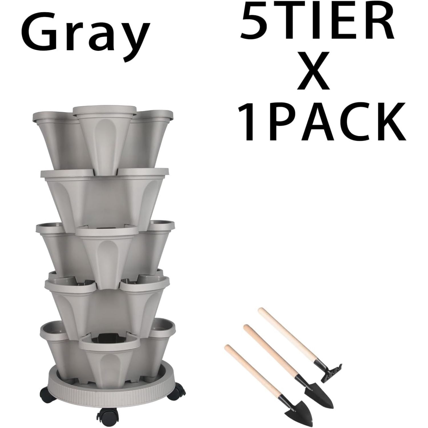 Vertical Planter 5 Tier Stackable Planters Garden Planters Strawberry Herb Flower and Vegetable Planter Indoor Outdoor Gardening Pots with Removable Wheels and Tools