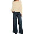 thumbnail image 2 of Women's Off The Shoulder Sweater Long Sleeve Tops 2025 Fall Loose Knit Pullover Sweaters Winter Clothes, 2 of 4