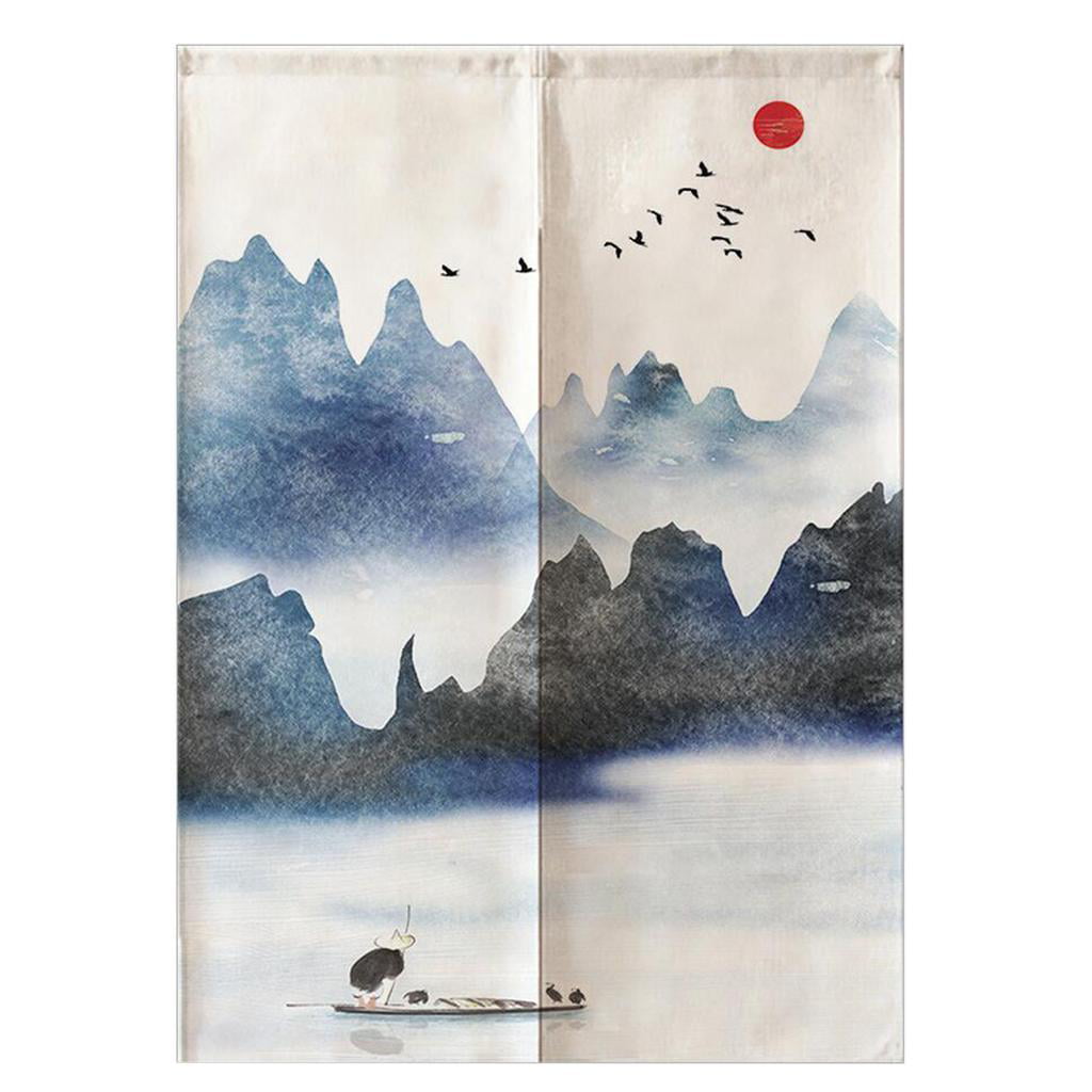Japanese Noren Doorway Curtain Room Divider Chinese Landcape Cotton Linen Retro 