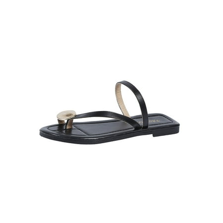 

UKAP Womens Flat Sandals Toe Ring Sandal Beach Slide Shoes Comfort Slides Women Summer Slip On Black 8.5