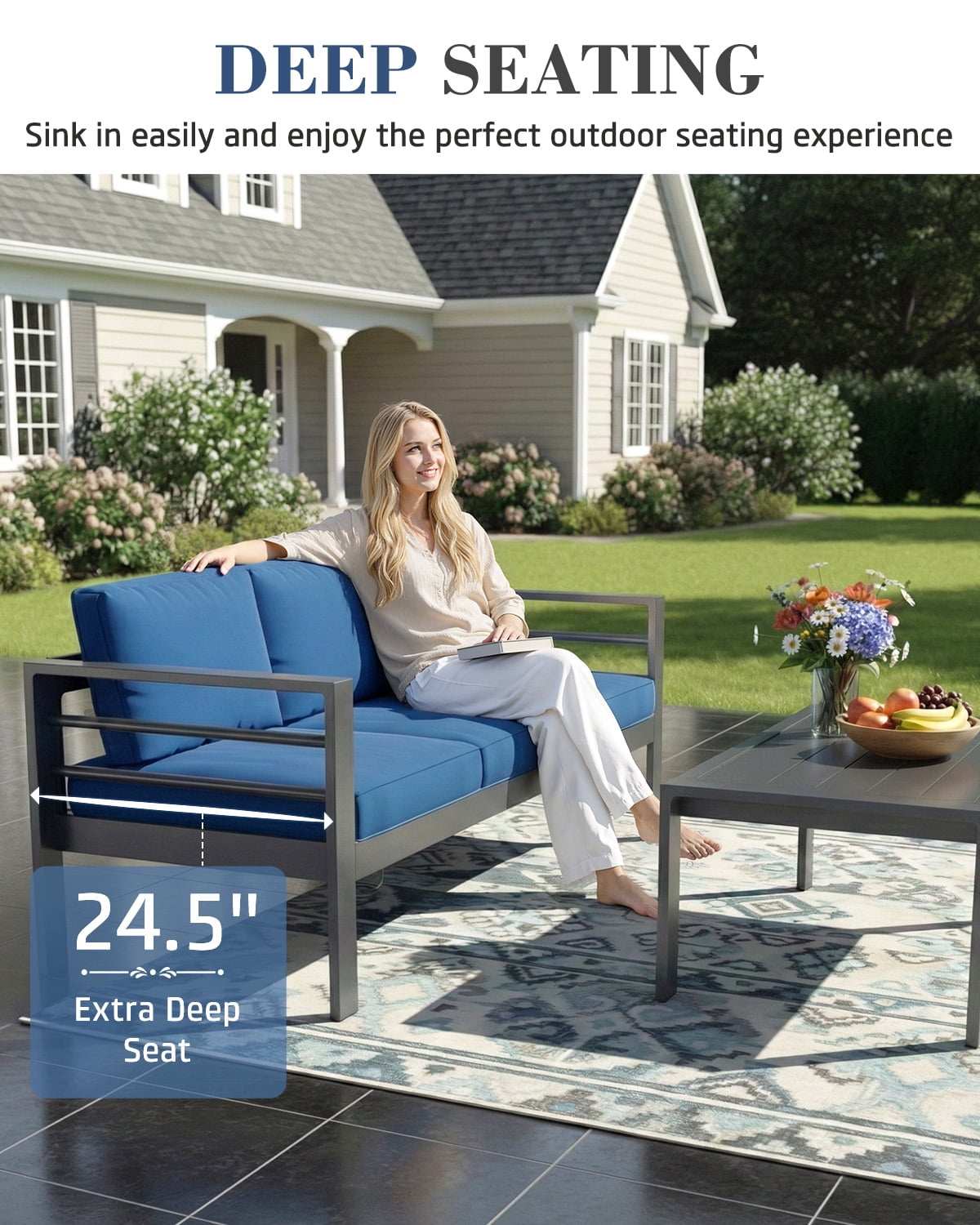 AECOJOY Aluminum Outdoor Furniture Set 7 Pieces Sectional Sofa Patio Conversation Set, Blue