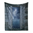 thumbnail image 1 of Nature Soft Flannel Fleece Throw Blanket, Thunder Bolt at Night from Window in a Seaside House Forces of Nature Theme Print, Cozy Plush for Indoor and Outdoor Use, 50" x 60", Blue Grey, by Ambesonne, 1 of 6