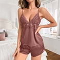 thumbnail image 6 of Busydd Womens Pjs Sets Fashion Comfy Solid Color Lace Loungewear Set V Neck Spaghetti Straps Tanks and Shorts Two Piece Summer Outfits L, 6 of 6