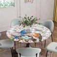 thumbnail image 2 of Birds Floral Fitted Tablecloth with Elastic Edged, Round Table Cloth for Dining Table, Farmhouse Country Pink Flower Leaf Grey Plaid Waterproof Oil Proof Table Cover for Indoor Outdoor 45"-54", 2 of 8