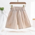 thumbnail image 4 of FINALGANG Girls Kids Solid Color Paperbag Waist Pleated Shorts Loose Fit Lightweight Shorts For Summer Daily Wear Casual Outings Party Occasions Beige 5-6 Years, 4 of 5
