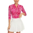 thumbnail image 3 of Women's 3/4 Sleeve Golf Shirt Quarter Zip Floral Tennis Polo UPF50+ Moisture Wicking Athletic Top for Outdoor Activities, 3 of 6