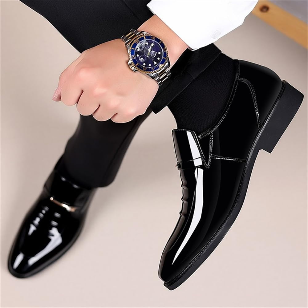 Mens Dress Shoes Formal Business Oxford Suit High Gloss Patent Leather Slip On Loafers Comfortable Shoe for Men