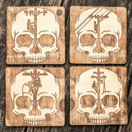 Lineman Skulls Coaster Set of 4 Raw Wood Lineman Skulls Coaster Set of 4 Raw Wood