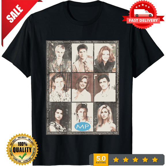 Rare Melrose Place Season 2 Cast Squared T Shirt Mens Licensed Classic TV Cream, NEW INSTOCK-TH71049