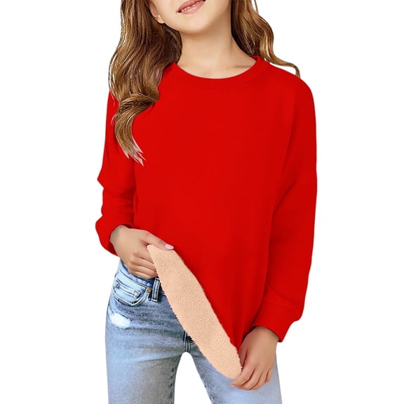 Mercatoo Fle𝐞ce Sweatshirt for Teen Girls Winter Warm Sherp𝐚 Lined Cotton Crewneck Pullover Ho𝐨dies Unisex 2025 Casual Clothes