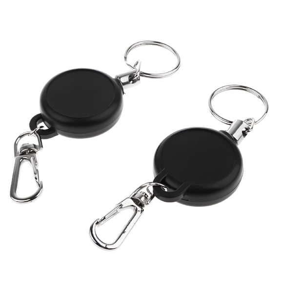 ZHZFKQ Professional Heavy Duty Self Retracting Key Holder Keychain with Retractable Metal Cord, 24 Inch Black, Pack of 2