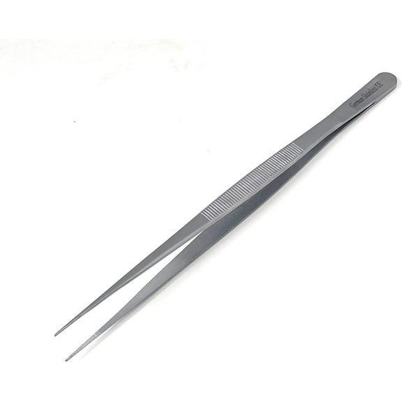 Kitchen Tweezers 10 inch Straight Stainless Steel food Tongs for Cooking with Narrow Fine Point Precision Serrated Tips