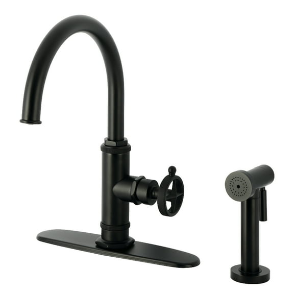 Kingston Brass KSD2430RNK Levante Single-Handle 2-Hole Deck Mount Kitchen Faucet in Matte Black