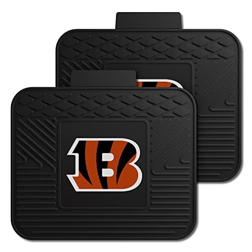 FANMATS 12353 NFL Cincinnati Bengals Car Mats traseras, juego de 2 piezas, 14in. x 17in., Protección universal para todo clima, diseño de depósito profundo, logotipo del equipo moldeado
