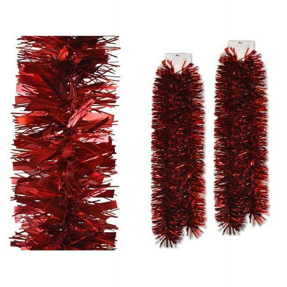 Queens of Christmas TGAR-06-RE-2PK 6 ft. Deluxe Tinsel Garland, Red - Pack of 2