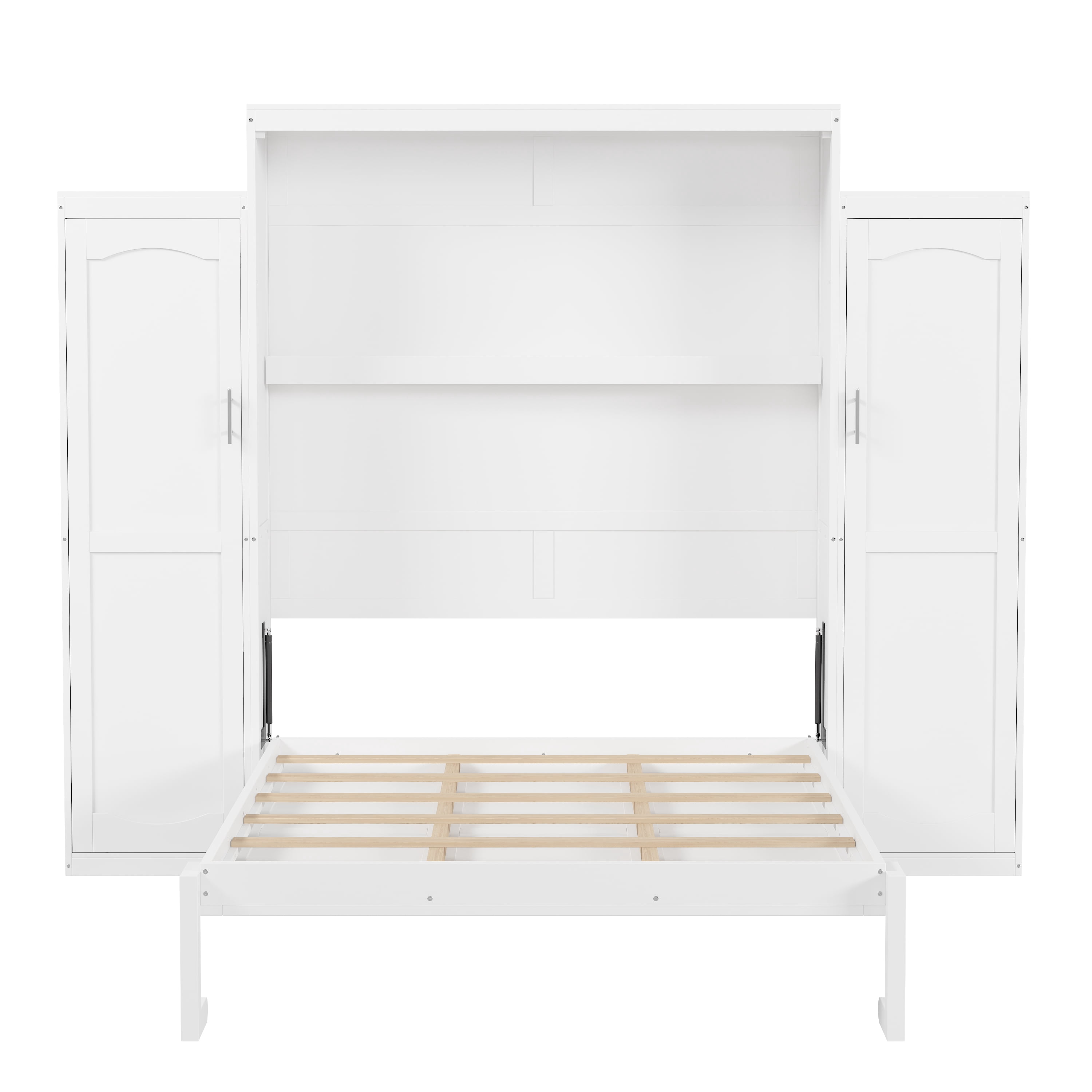 Euroco Wood Queen Size Murphy Bed with Storage Shelves, Wall Bed with Wardrobe for Bedroom
