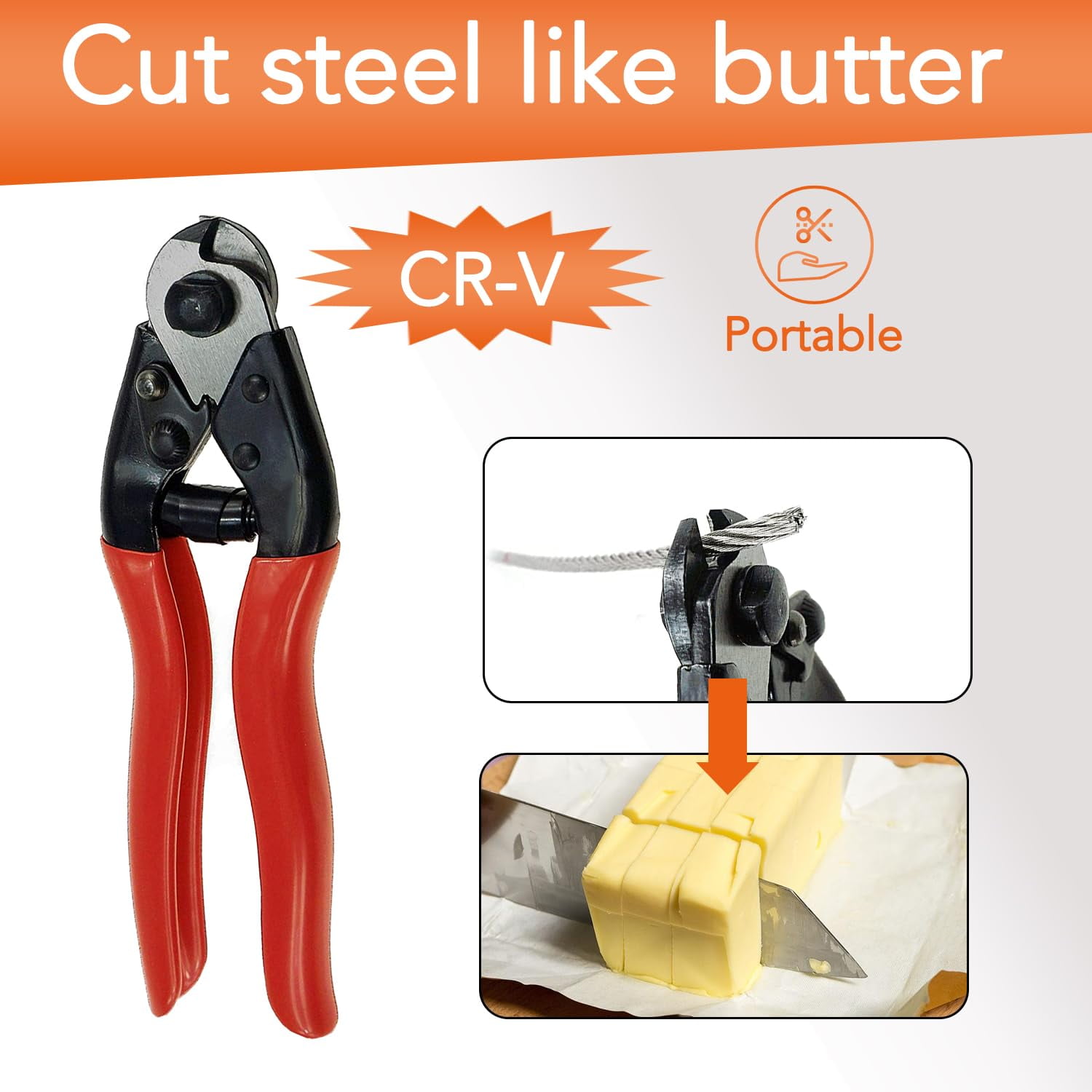 8 Inch Wire Rope Cutter, Stainless Steel Cable Cutter, Heavy Duty Wire Cutters Cutting Up to Wire Seals, Aircraft Cables, Decking, Railing,