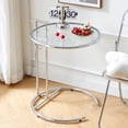 thumbnail image 1 of Glass End Table, Round Side Table with Handle and Metal Frame, Height Adjustable C Shaped Sofa Table, Small Coffee Table with Tempered Glass Top, Bedside Table for Living Room Bedroom, 1 of 1
