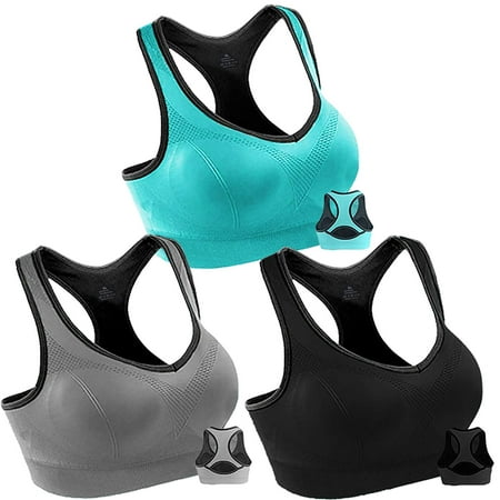 3 Pack Women Racerback Sports Bras High Impact Workout Yoga Gym Activewear Fitness Bra - XXL