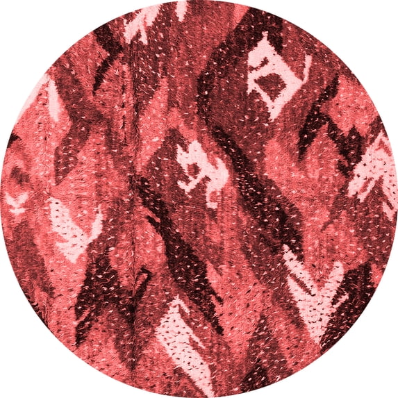 Ahgly Company Machine Washable Indoor Round Abstract Red Modern Area Rugs, 4' Round