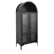Arched Glass-Door Curio Cabinet, 70'' H, 4-Tier Display with 2 Adjustable Shelves