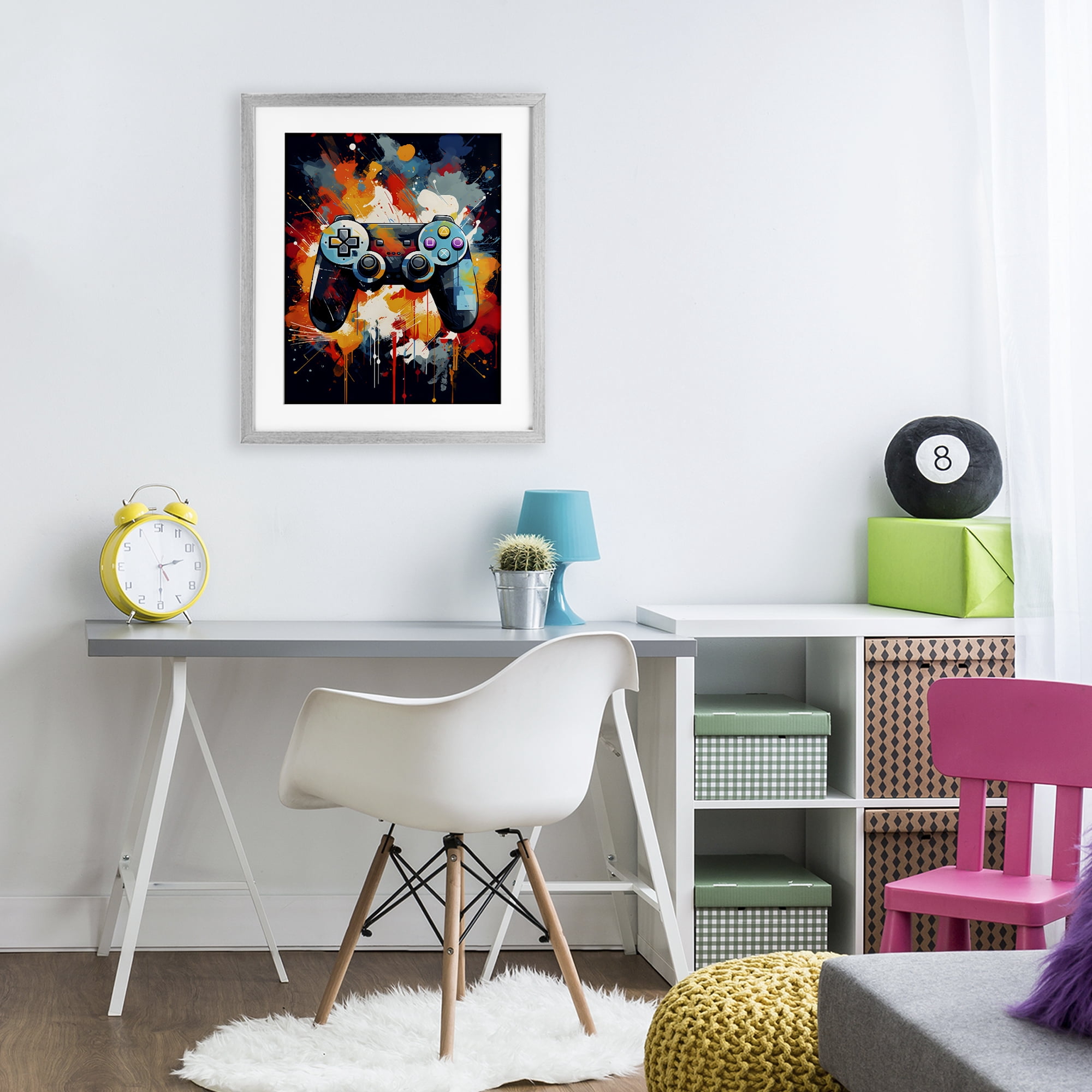 Stupell Industries Orange Paint Splash Gamer Gray Framed Print Under Glass, design by Creative Studio