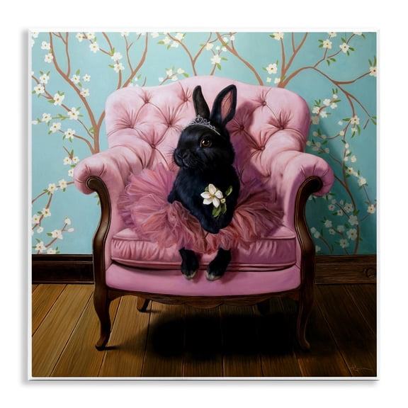 Stupell Industries Girlie Rabbit in Tutu Animals Painting Unframed Art Print Wall Art, 12 x 12